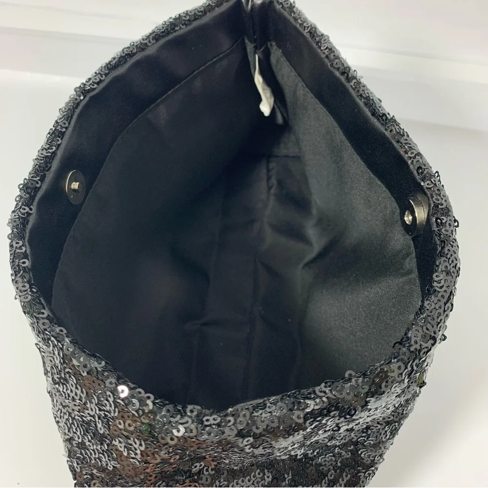 Victoria's Secret Clutch Handbag Sequence Black Snap Bag Make‎ Up Bag